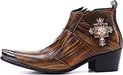 Santimon Men's Western Boots Pointed Metal Tip Added Heel