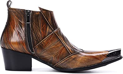 Santimon Men's Western Boots Pointed Metal Tip Added Heel