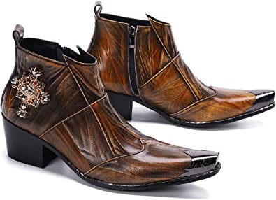 Santimon Men's Western Boots Pointed Metal Tip Added Heel