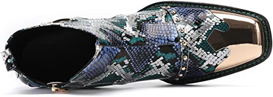 Santimon Men's Western Boots Square Metal Tip High Heeled