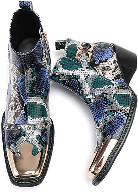 Santimon Men's Western Boots Square Metal Tip High Heeled