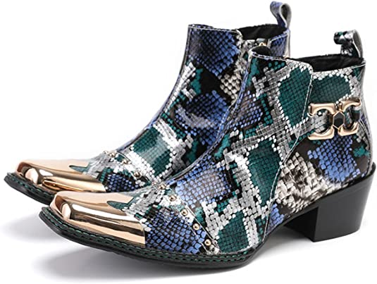 santimon Men's Western Boots Square Metal Tip High Heeled