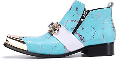 Santimon Men's Western Boots Square Metal Tip In Blue Red