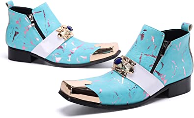 Santimon Men's Western Boots Square Metal Tip In Blue Red