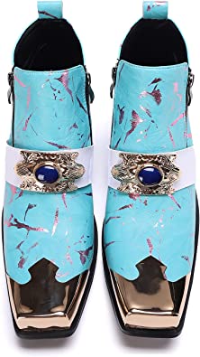 Santimon Men's Western Boots Square Metal Tip In Blue Red