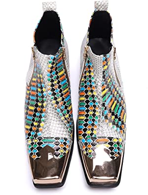 Santimon Men's Western Boots Square Metal Tip Zipper