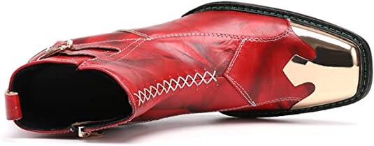 Santimon Men's Western Boots Square Metal Tip Zipper Buckle