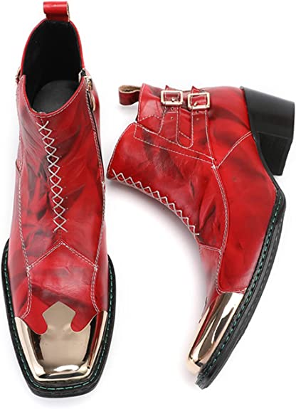 Santimon Men's Western Boots Square Metal Tip Zipper Buckle