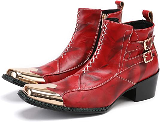 santimon Men's Western Boots Square Metal Tip Zipper Buckle