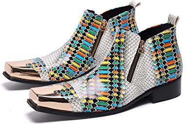 santimon Men's Western Boots Square Metal Tip Zipper