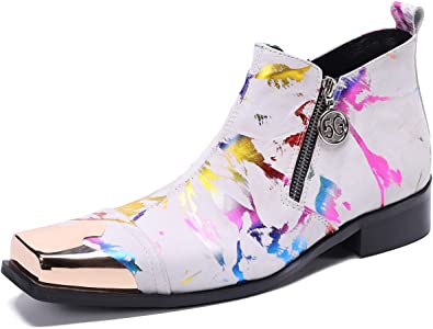 Santimon Men's Western Boots Zipper Square Metal Tip