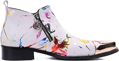 Santimon Men's Western Boots Zipper Square Metal Tip