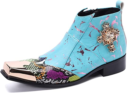 Santimon Men's Western Boots Zipper Square Metal Tip