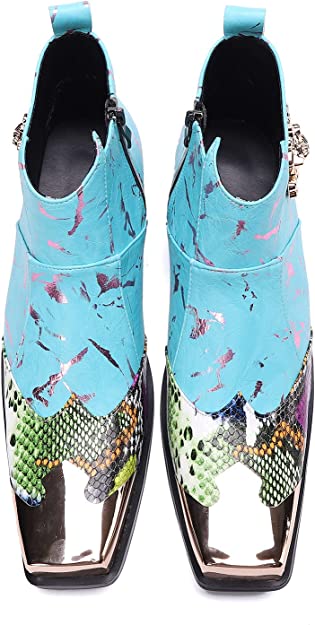 Santimon Men's Western Boots Zipper Square Metal Tip