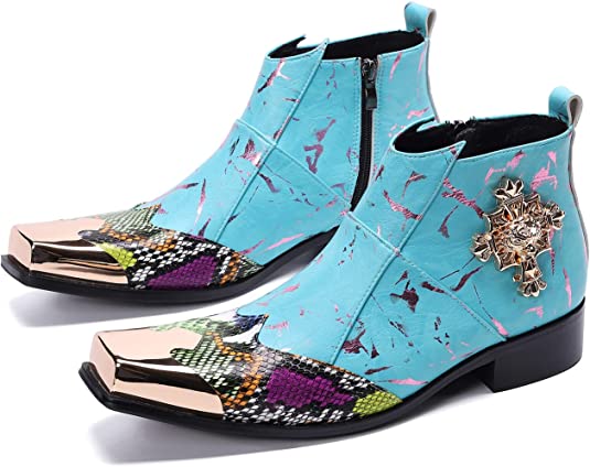 santimon Men's Western Boots Zipper Square Metal Tip