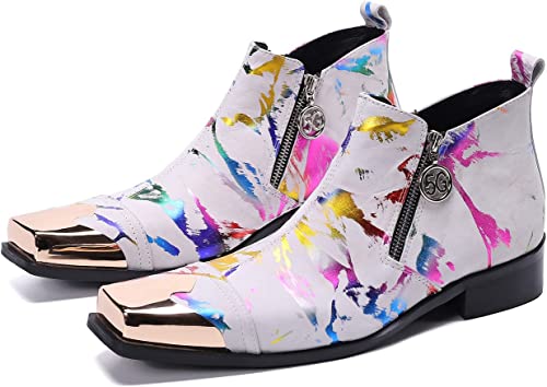 santimon Men's Western Boots Zipper Square Metal Tip