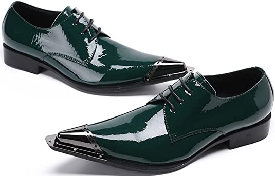 Santimon Men's Western Derby Shiny Leather Metal Tip