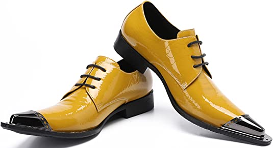 Santimon Men's Western Derby Shiny Leather Metal Tip