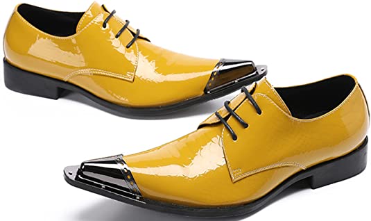 Santimon Men's Western Derby Shiny Leather Metal Tip
