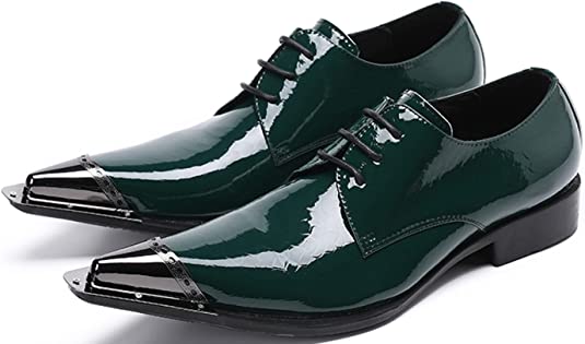 santimon Men's Western Derby Shiny Leather Metal Tip