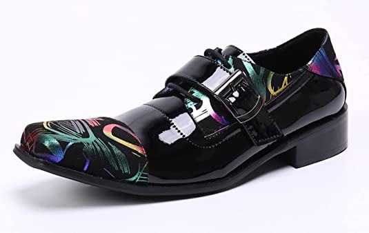 Santimon Men's Western Dress Loafers Patent Leather Buckle