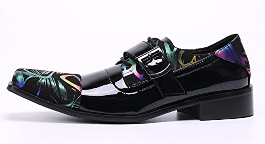 Santimon Men's Western Dress Loafers Patent Leather Buckle