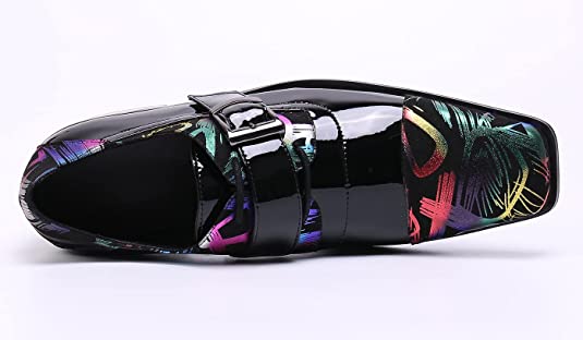 Santimon Men's Western Dress Loafers Patent Leather Buckle