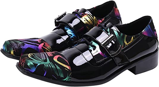 santimon Men's Western Dress Loafers Patent Leather Buckle