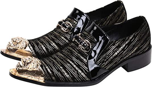 Santimon Men's Western Dress Loafers Rhinestone Metal Tip