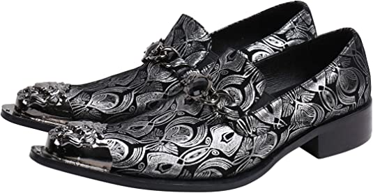 Santimon Men's Western Dress Loafers Rhinestone Metal Tip