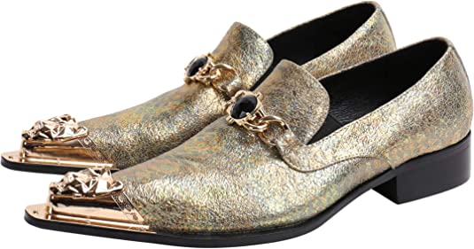 Santimon Men's Western Dress Loafers Rhinestone Metal Tip
