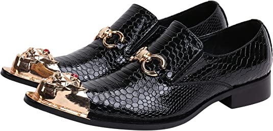 santimon Men's Western Dress Loafers Rhinestone Metal Tip