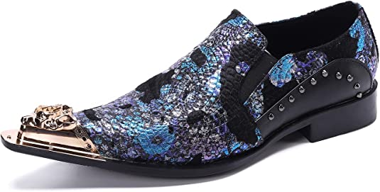 Santimon Men's Western Loafers Floral Dragon Gold Tip