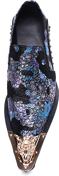 Santimon Men's Western Loafers Floral Dragon Gold Tip
