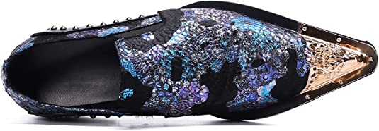 Santimon Men's Western Loafers Floral Dragon Gold Tip