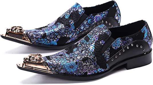 santimon Men's Western Loafers Floral Dragon Gold Tip