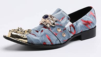 Santimon Men's Western Loafers Suede Metal Crown Tip