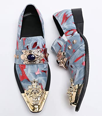 Santimon Men's Western Loafers Suede Metal Crown Tip