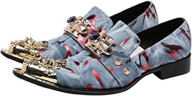 santimon Men's Western Loafers Suede Metal Crown Tip
