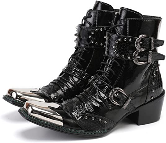 santimon Men's Western Motorcycle Boots Square Metal Tip