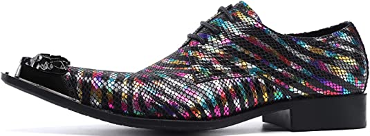 Santimon Men's Western Oxfords Rainbow Stripe Metal Tip