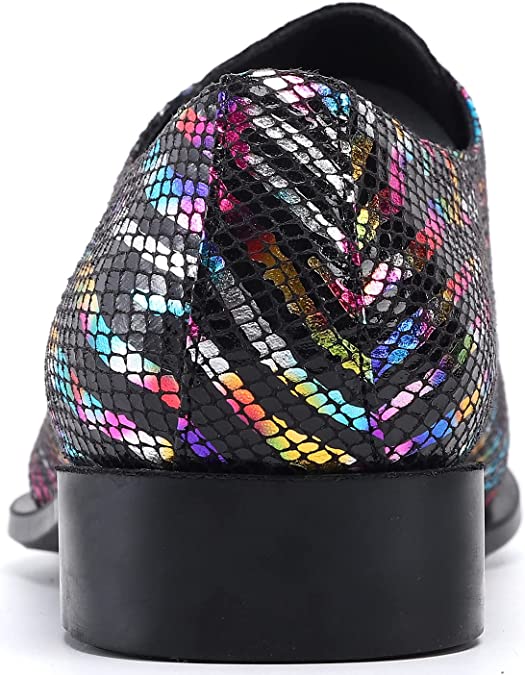 Santimon Men's Western Oxfords Rainbow Stripe Metal Tip