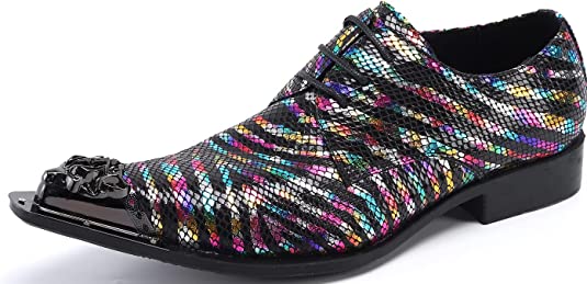 santimon Men's Western Oxfords Rainbow Stripe Metal Tip