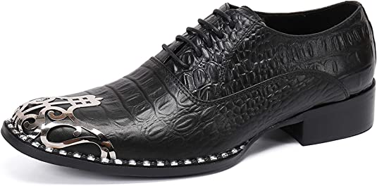santimon Men's Western Oxfords Round Metal Tip Floral