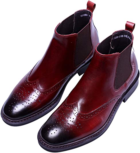 Santimon Men's Wing Tip Brogue Chelsea Boot Black Red