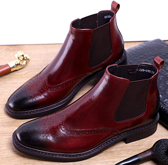 Santimon Men's Wing Tip Brogue Chelsea Boot Black Red