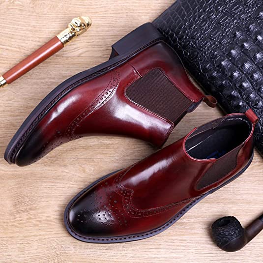 Santimon Men's Wing Tip Brogue Chelsea Boot Black Red