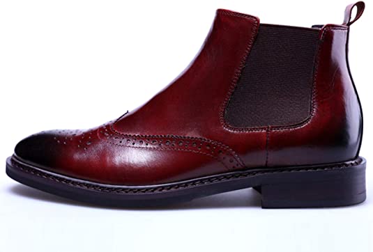 santimon Men's Wing Tip Brogue Chelsea Boot Black Red