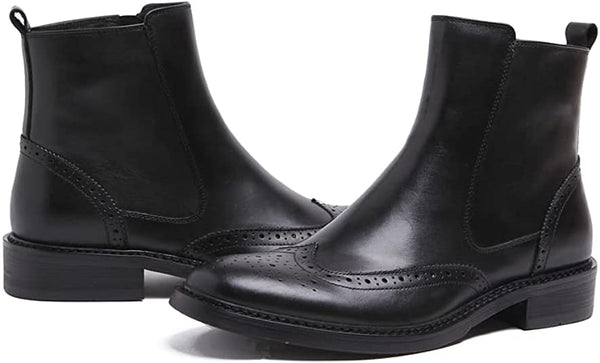Santimon Men's Wingtip Brogue Dress Boots Black Red