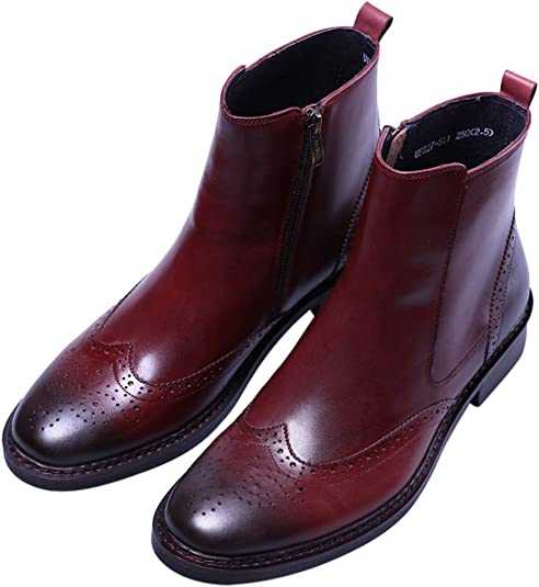 Santimon Men's Wingtip Brogue Dress Boots Black Red